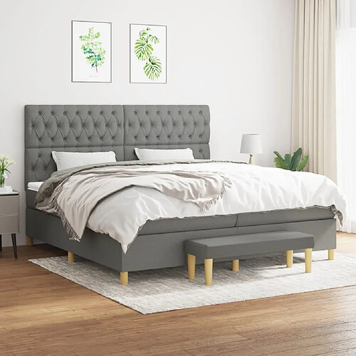 vidaXL Sommier à lattes de lit avec matelas Gris foncé 200x200cm Tissu