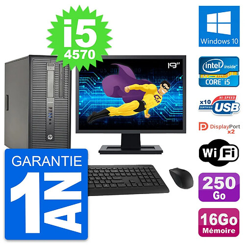 PC Tour HP 600 G1 Ecran 19" Intel i5-4570 RAM 16Go Disque 250Go Windows 10 Wifi · Occasion