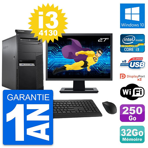 PC Tour Lenovo M83 Ecran 27" Intel i3-4130 RAM 32Go Disque 250Go Windows 10 Wifi · Occasion