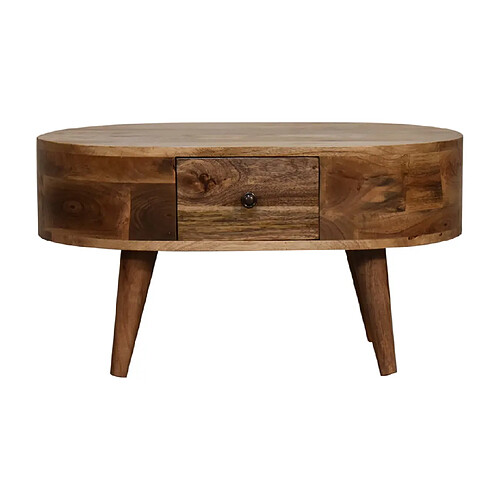 Artisan Furniture Table basse en bois massif mini chêne arrondie avec 2 tiroirs, salon