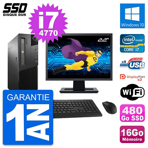 PC Lenovo M93p SFF Ecran 22" Intel i7-4770 RAM 16Go SSD 480Go Windows 10 Wifi · Occasion