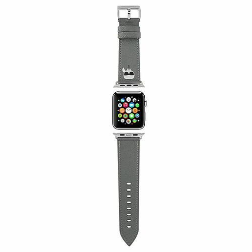 Karl Lagerfeld Saffiano Karl Head - Bracelet de montre pour Apple Watch 42/44/45 mm (Argent)