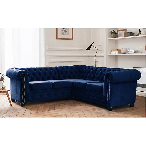 Lisa Design William - canapé Chesterfield d'angle réversible - 5 places - en velours