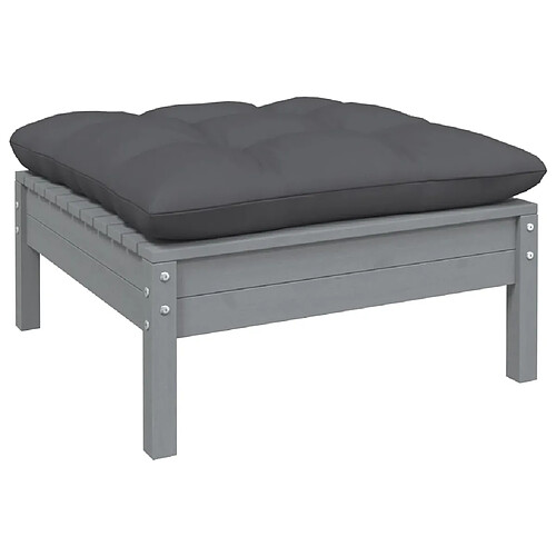 vidaXL Repose-pied de jardin avec coussin anthracite Bois de pin gris