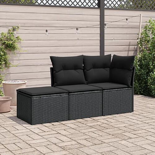 vidaXL Salon de jardin 3 pcs avec coussins noir résine tressée