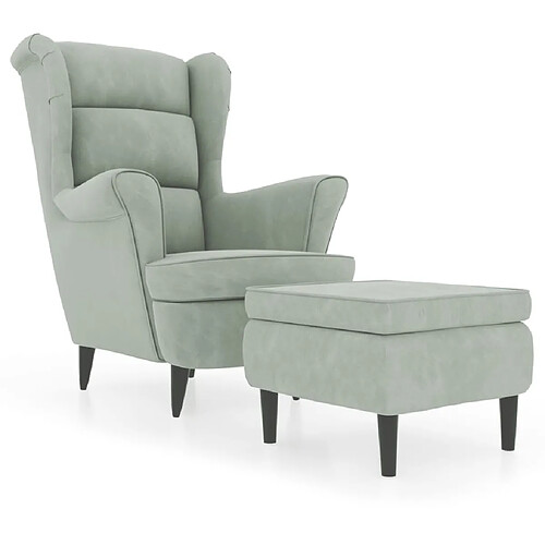 Maison Chic Fauteuil Relax pour salon | Fauteuil à oreilles avec tabouret gris clair velours -GKD85015