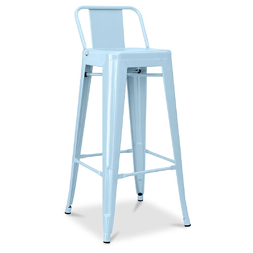 ICONIK INTERIOR Tabouret de bar avec dossier - Design industriel - 76cm - Nouvelle édition - Stylix Bleu clair