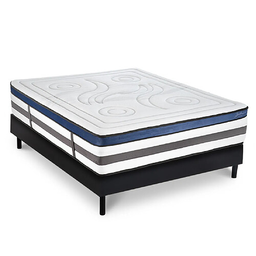 MAISON AUBERTIN Matelas Mémoire 30cm + Sommier Noir 140x190