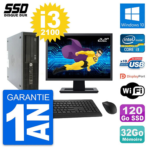 PC HP Z210 SFF Ecran 22" Intel Core i3-2100 RAM 32Go SSD 120Go Windows 10 Wifi · Occasion