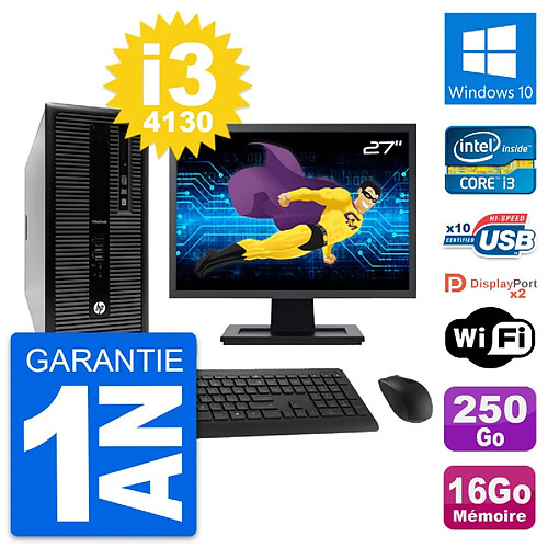 PC Tour HP 800 G1 Ecran 27" Intel i3-4130 RAM 16Go Disque 250Go Windows 10 Wifi · Occasion