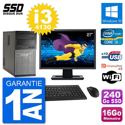 PC Tour Dell 7020 Ecran 27" Intel i3-4130 RAM 16Go SSD 240Go Windows 10 Wifi · Occasion