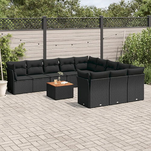 vidaXL Salon de jardin 12 pcs avec coussins noir résine tressée