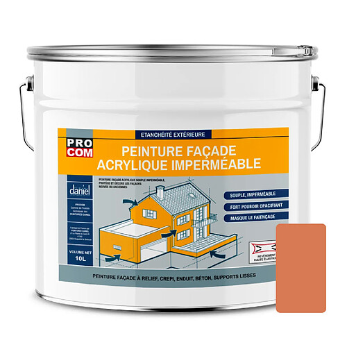 PRO COM Peinture façade PROCOM crépi, façade à relief, imperméabilisation et protection des façades - Durable jusqu'à 10 ans-10 litres-Argile (RAL 050 60 40)