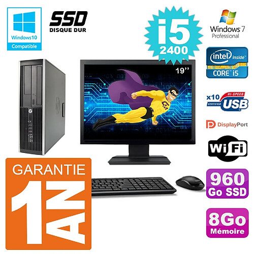 PC HP 6200 SFF Ecran 19" Intel i5-2400 RAM 8Go SSD 960Go Graveur DVD Wifi W7 · Occasion