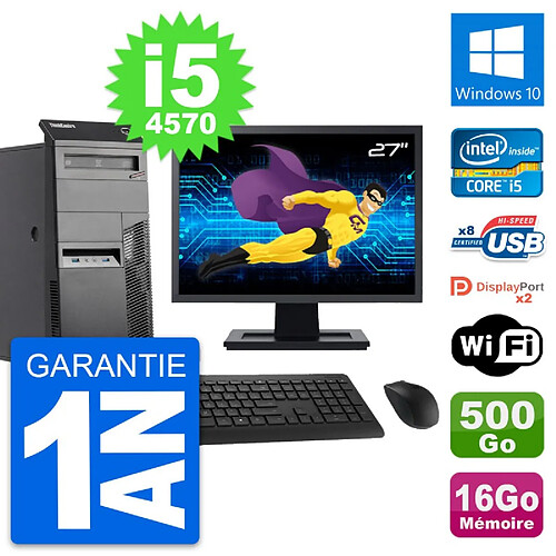 PC Tour Lenovo M83 Ecran 27" Intel i5-4570 RAM 16Go Disque 500Go Windows 10 Wifi · Occasion