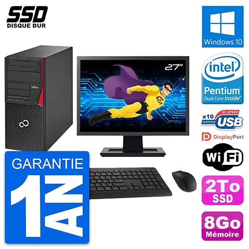 PC Tour Fujitsu P720 Ecran 27" Intel G3220 RAM 8Go SSD 2To Windows 10 Wifi · Occasion