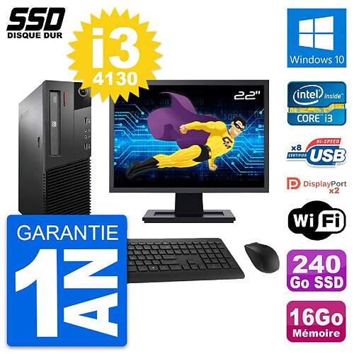 PC Lenovo M93p SFF Ecran 22" Intel i3-4130 RAM 16Go SSD 240Go Windows 10 Wifi · Occasion