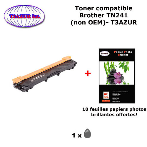 Toner compatible Brother DCP 9017CDW, DCP 9022CDW, HL 3142CW, HL 3152CDW TN245 Noire + 10f A6 brillants - T3AZUR