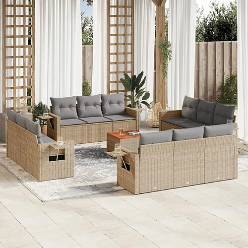 vidaXL Salon de jardin avec coussins 13 pcs beige résine tressée