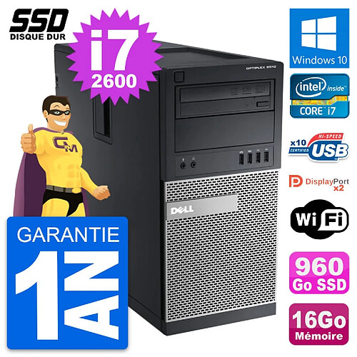 PC Tour Dell OptiPlex 9010 Intel Core i7-2600 RAM 16Go SSD 960Go Windows 10 Wifi · Occasion