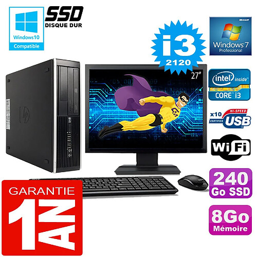 PC HP Compaq 8300 SFF Core I3-2120 Ram 8Go Disque 240 Go SSD Wifi W7 Ecran 27" · Occasion