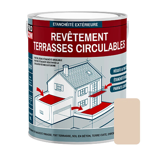 PRO COM Peinture, résine d'étanchéité imperméabilisation terrasse circulable, balcon, sols extérieurs, béton, plusieurs coloris PROCOM-2.5 litres-Sable