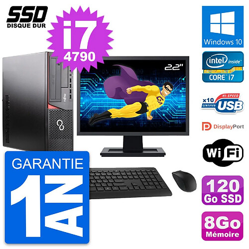 PC Fujitsu E920 DT Ecran 22" Intel i7-4790 RAM 8Go SSD 120Go Windows 10 Wifi · Occasion