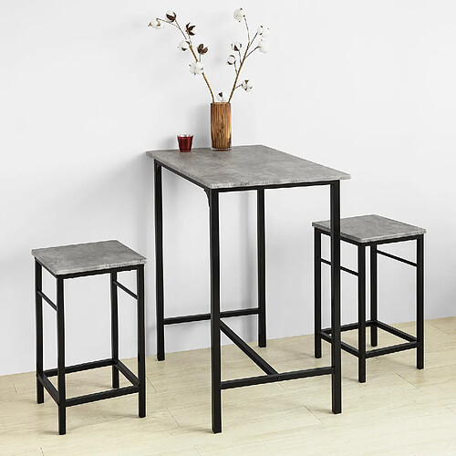 SoBuy OGT10-HG Set de 1 Table + 2 Tabourets Table Mange-Debout Table Haute Cuisine Ensemble Table de Bar bistrot + 2 tabourets avec Repose-Pieds