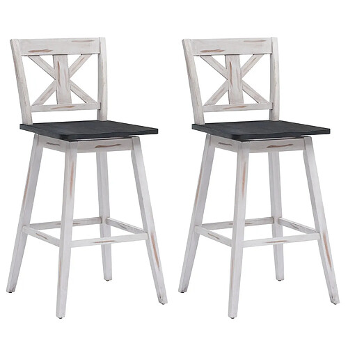 Helloshop26 Lot de 2 tabourets de bar h109 cm siège pivotant 360° avec repose-pieds antidérapants en bois d'hévéa pour maison restaurant 20_0003156