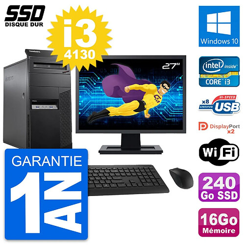 PC Tour Lenovo M83 Ecran 27" Intel i3-4130 RAM 16Go SSD 240Go Windows 10 Wifi · Occasion