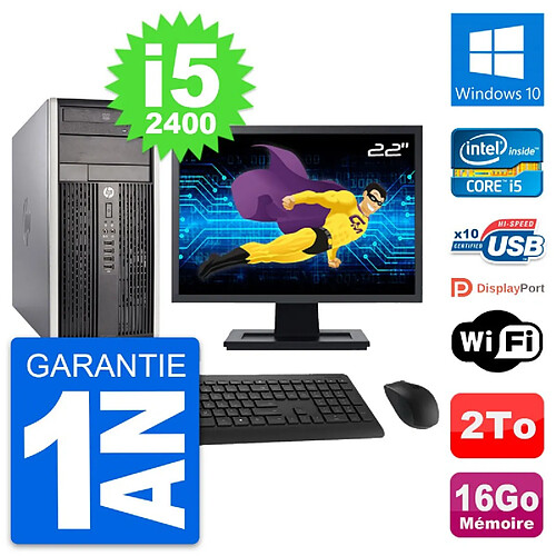 PC Tour HP Pro 6300 CMT Ecran 22" i5-2400 RAM 16Go Disque 2To Windows 10 Wifi · Occasion