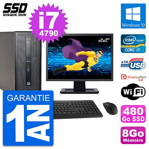 PC Tour HP EliteDesk 800 G1 Ecran 22" i7-4790 RAM 8Go SSD 480Go Windows 10 Wifi · Occasion