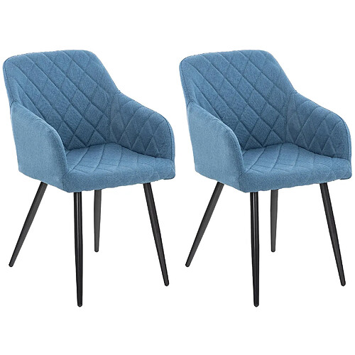 Decoshop26 Lot de 2 chaises de salle à manger design retro coutures décoratives en losanges assise en tissu bleu clair 10_0001566