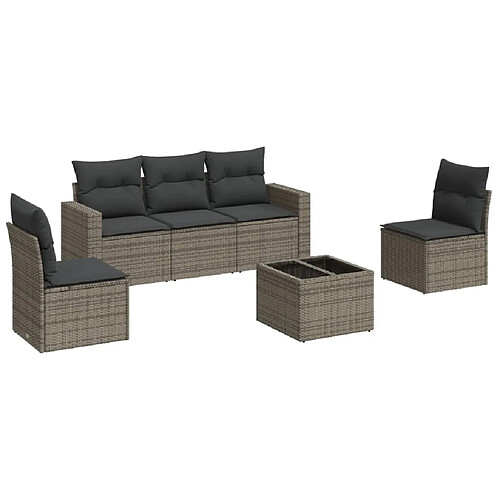 Maison Chic Salon de jardin 6 pcs avec coussins | Ensemble de Table et chaises | Mobilier d'Extérieur gris résine tressée -GKD60869