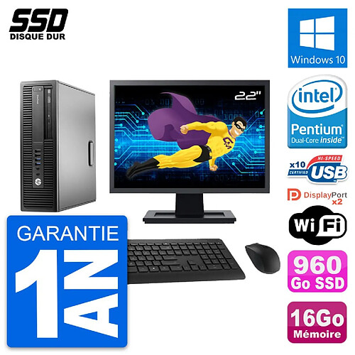 PC HP EliteDesk 800 G2 SFF Ecran 22" G4400 RAM 16Go SSD 960Go Windows 10 Wifi · Occasion