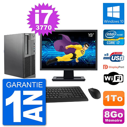 PC Lenovo M92p SFF Ecran 19" Intel i7-3770 RAM 8Go Disque 1To Windows 10 Wifi · Occasion