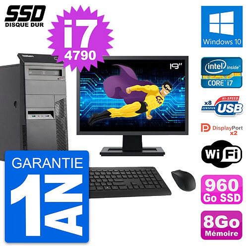 PC Tour Lenovo M83 Ecran 19" Intel i7-4790 RAM 8Go SSD 960Go Windows 10 Wifi · Occasion