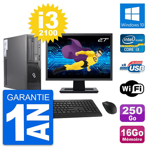 PC Fujitsu E500 DT Ecran 27" Intel i3-2100 RAM 16Go Disque 250Go Windows 10 Wifi · Occasion