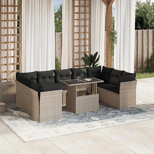 vidaXL Salon de jardin avec coussins 10 pcs gris clair résine tressée