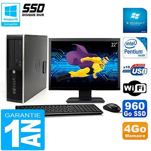 PC HP Compaq Pro 6200 SFF Ecran 22" Intel G840 4Go 960 Go SSD Graveur DVD Wifi W7 · Occasion