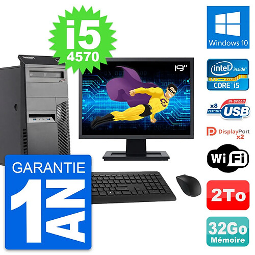 PC Tour Lenovo M83 Ecran 19" Intel i5-4570 RAM 32Go Disque 2To Windows 10 Wifi · Occasion