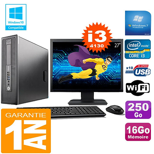 PC HP EliteDesk 800 G1 SFF Core I3-4130 16Go Disque 250 Go Wifi W7 Ecran 27" · Occasion