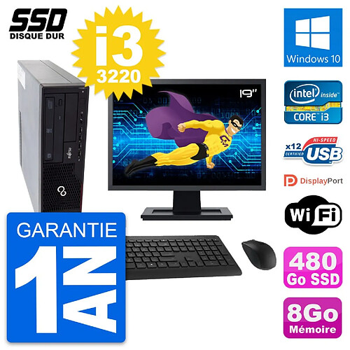 PC Fujitsu E910 DT Ecran 19" Intel i3-3220 RAM 8Go SSD 480Go Windows 10 Wifi · Occasion