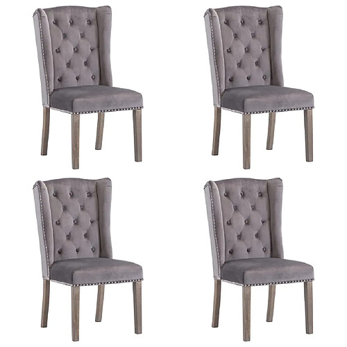 Decoshop26 Lot de 4 chaises de salle à manger cuisine design classique velours gris CDS021618