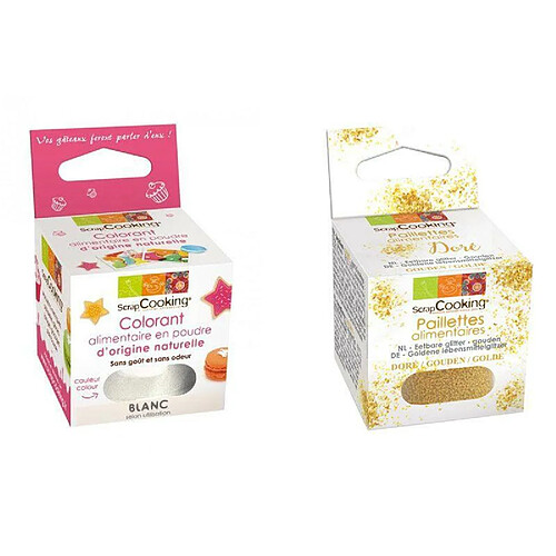 Scrapcooking Colorant alimentaire naturel en poudre Blanc + paillettes dorées