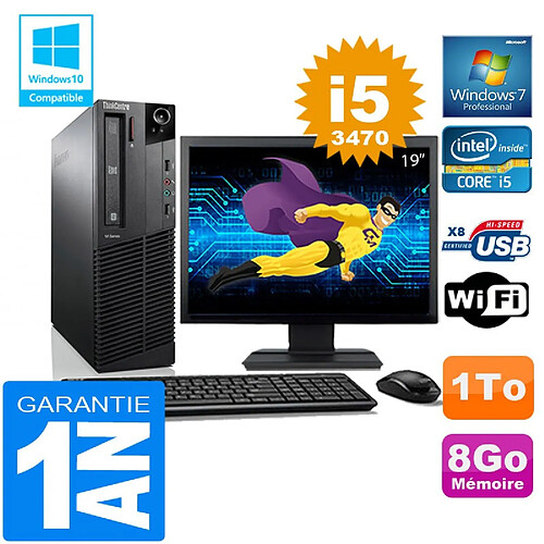 PC Lenovo M92p SFF Core I5-3470 Ram 8Go Disque 1 To Wifi W7 Ecran 19" · Occasion