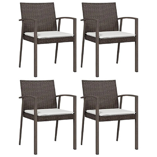 Maison Chic Lot de 4 Chaises de jardin,Fauteuil d'extérieur coussins marron 56,5x57x83 cm rotin -MN30015