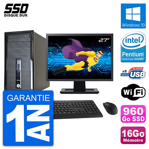 PC Tour HP 400 G1 Ecran 27" Intel G3220 RAM 16Go SSD 960Go Windows 10 Wifi · Occasion