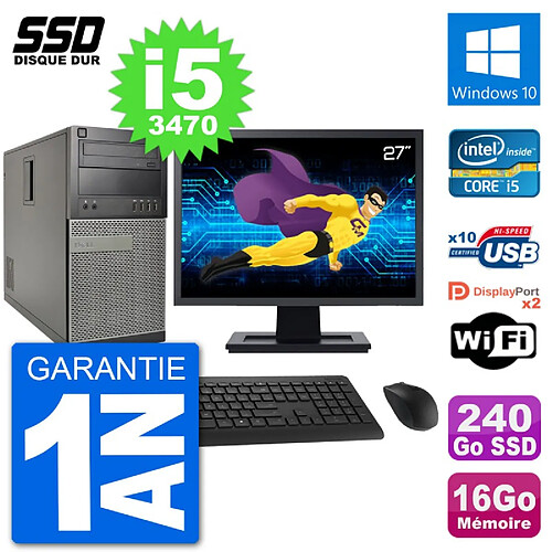 PC Tour Dell 7010 Ecran 27" Intel i5-3470 RAM 16Go SSD 240Go Windows 10 Wifi · Occasion