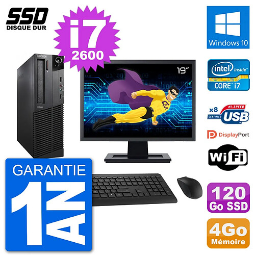 PC Lenovo M92p SFF Ecran 19" Intel i7-2600 RAM 4Go SSD 120Go Windows 10 Wifi · Occasion